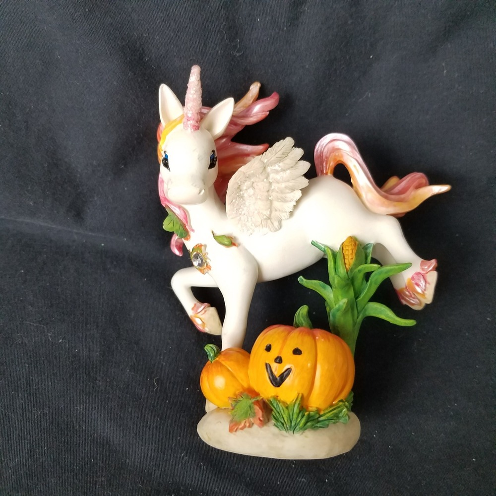 Halloween‎ Unicorn Figurine with Pumpkins & Corn Decor Decoration